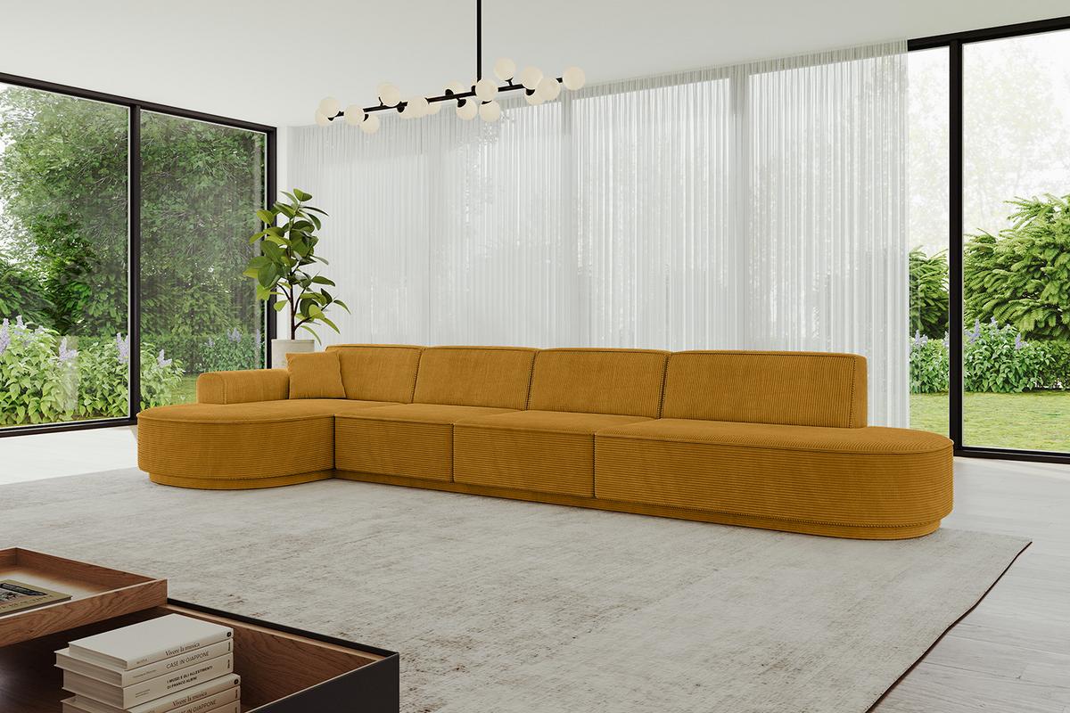 ECKSOFA Ottomane Links MARI-L3-v3 - 413x171x83 cm Senfgelb Cord - Gelb/Schwarz, Holzwerkstoff/Kunststoff (413/171cm) - ALTDECOR