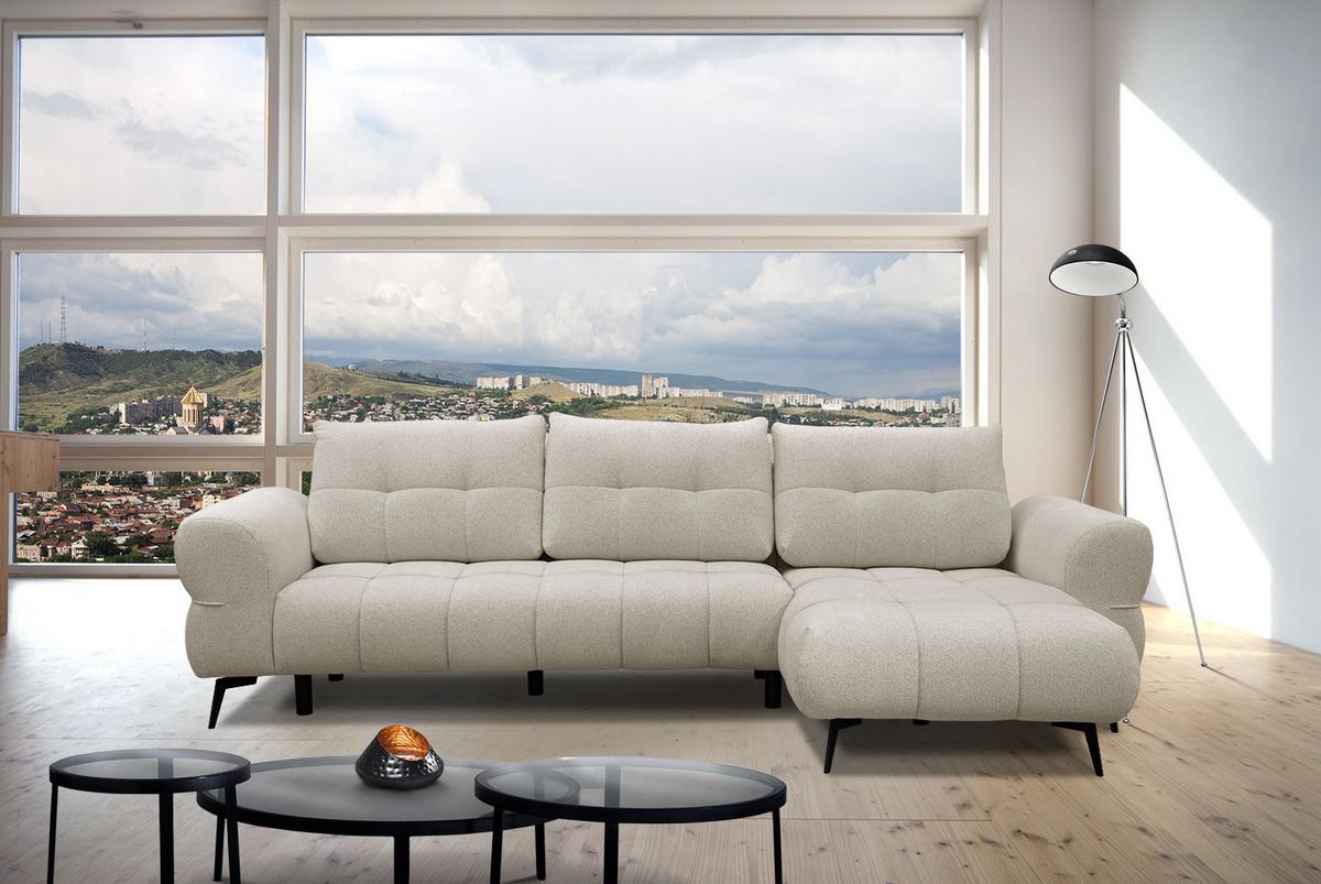 ECKSOFA SALVINI 4-Sitzer, ecru - Ecru/Schwarz, Holzwerkstoff/Textil (292/158cm) - Wozimo