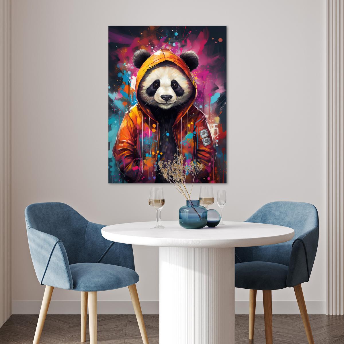 POSTER Panda - Jacke - Graffiti - Orange Deko Wohnzimmer 60x80 cm - Orange, Papier (60/80/0.1cm) - MuchoWow