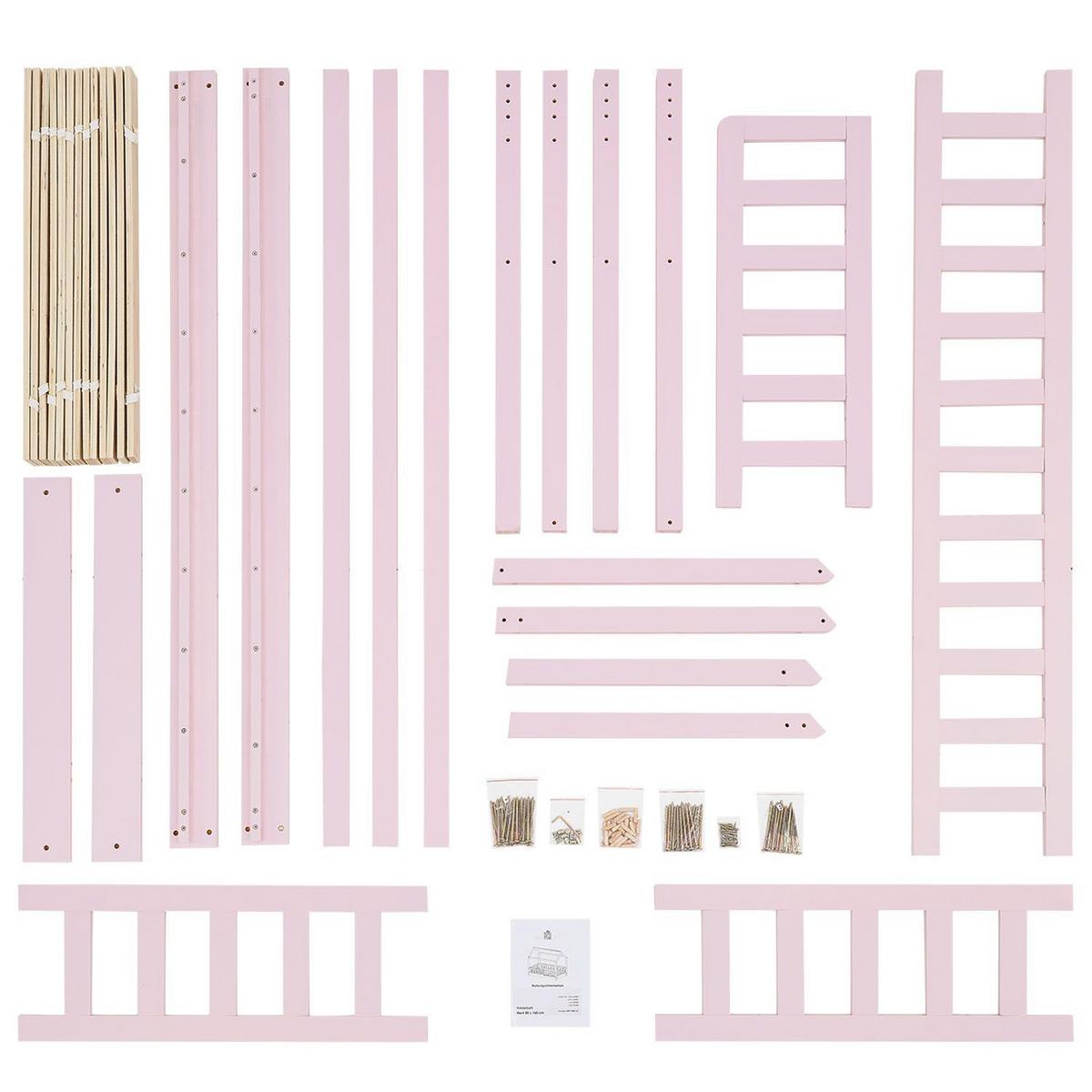 KINDERBETT Marli mit Matratze rosa 80x160 cm - Rosa, Holzwerkstoff (80/160cm) - Juskys