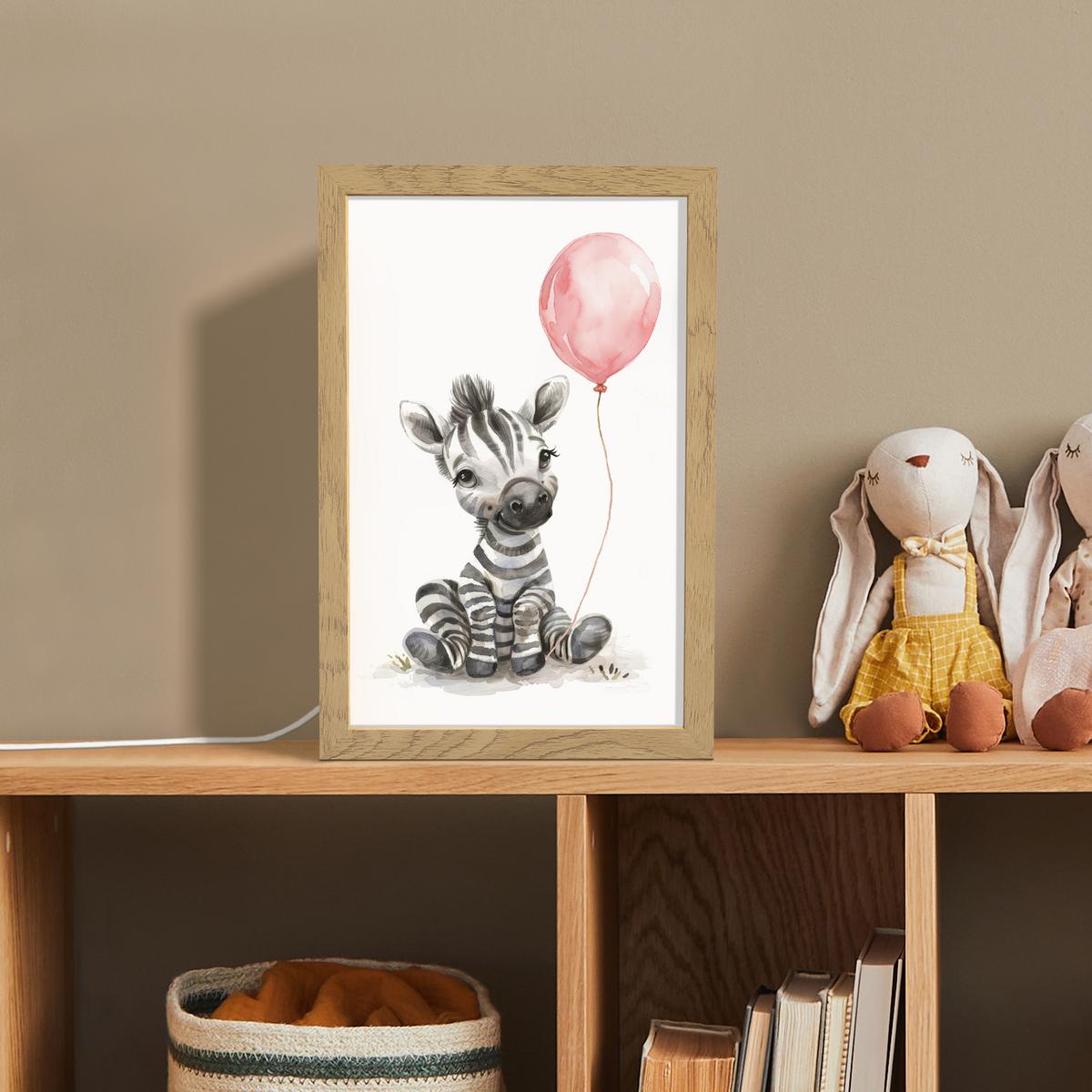 NACHTTISCHLAMPE Zebra - Baby - Tiere - Rosa Luftballon 20x30 cm - Weiß, Holzwerkstoff (8/20/30cm) - OnlyWow