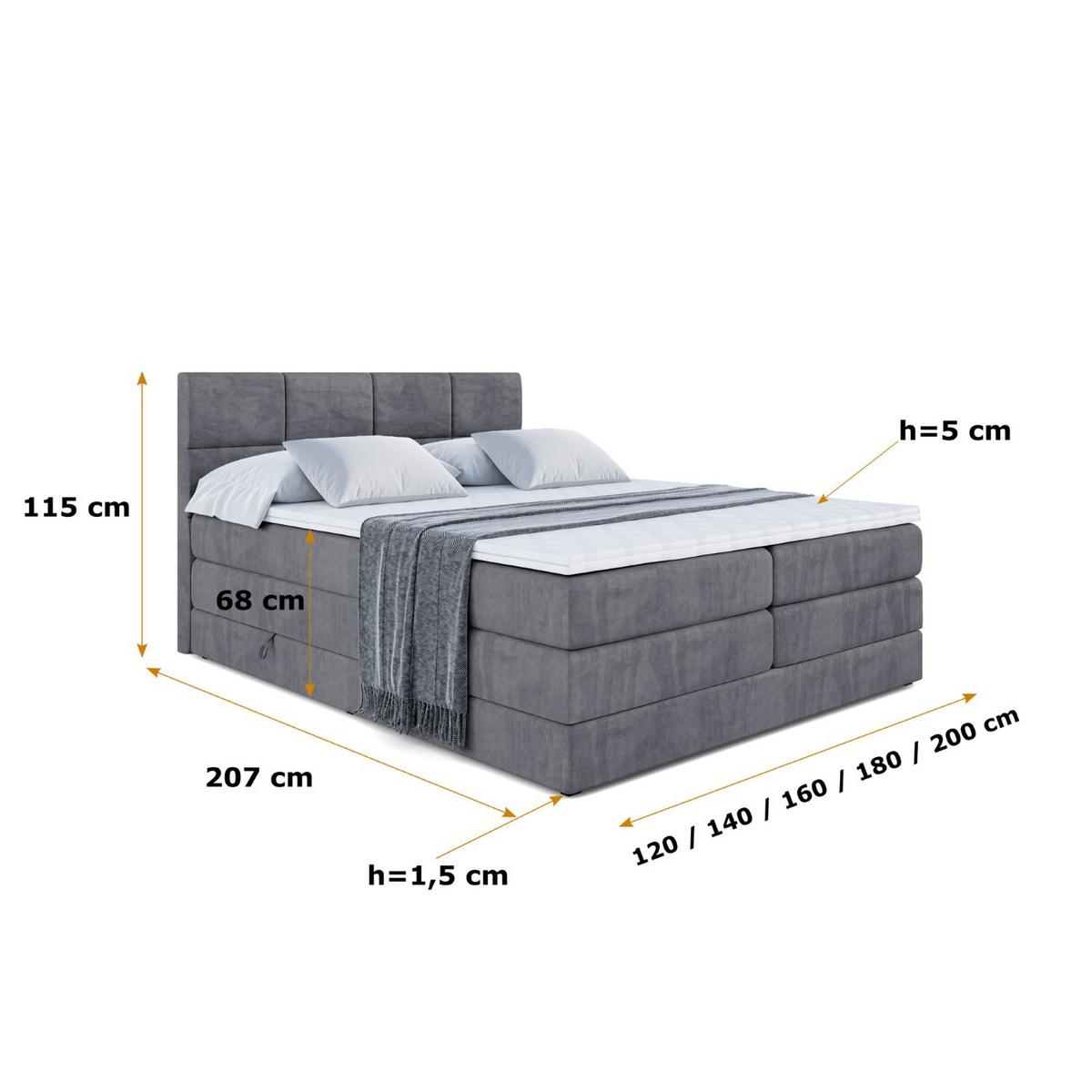 BOXSPRINGBETT ARDENI KING - 140x200 - H3/H4 - Dunkelgrau - Dunkelgrau, Holzwerkstoff (140/200cm) - ALTDECOR