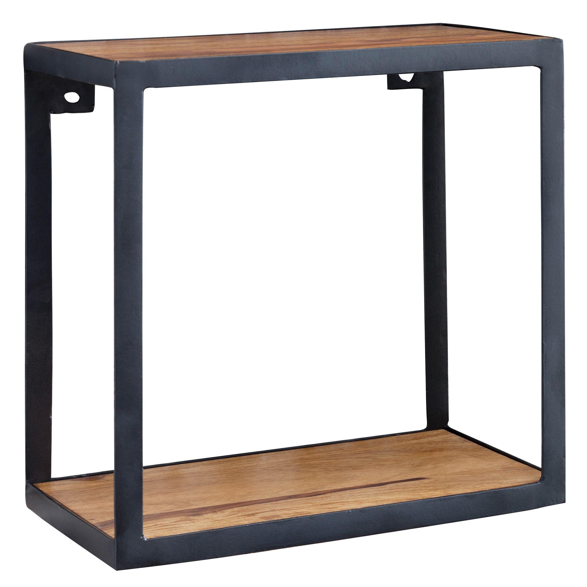 WANDREGAL Massivholz Metall Industrial Stil 35x18x35 cm Quadratisch - Schwarz, Holz (35/35/18cm) - KADIMA DESIGN