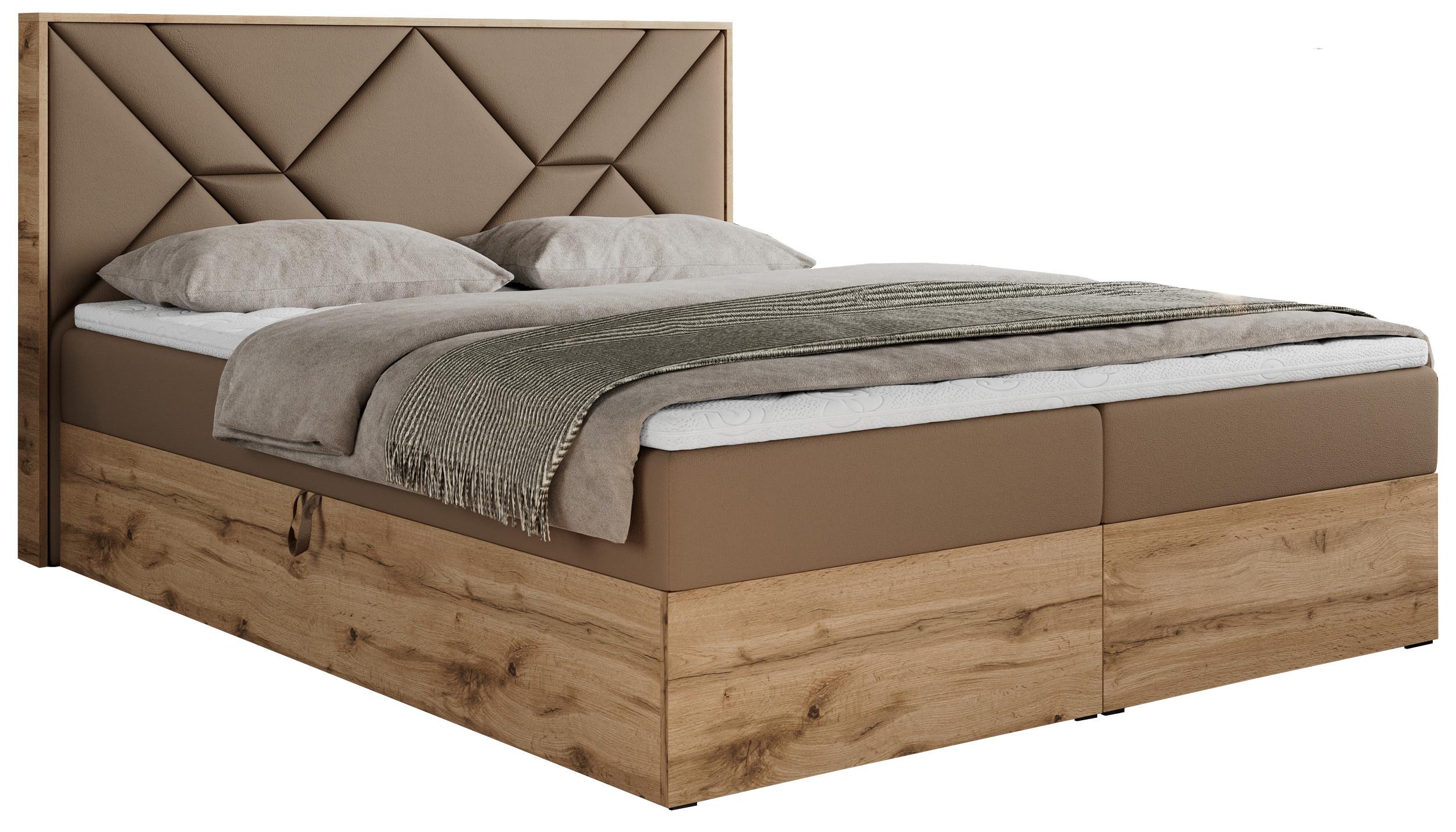 BOXBETT GUNAR - 200/200 Braun Kunstleder - H4 - Braun, Holz/Textil (200/200cm) - MKS