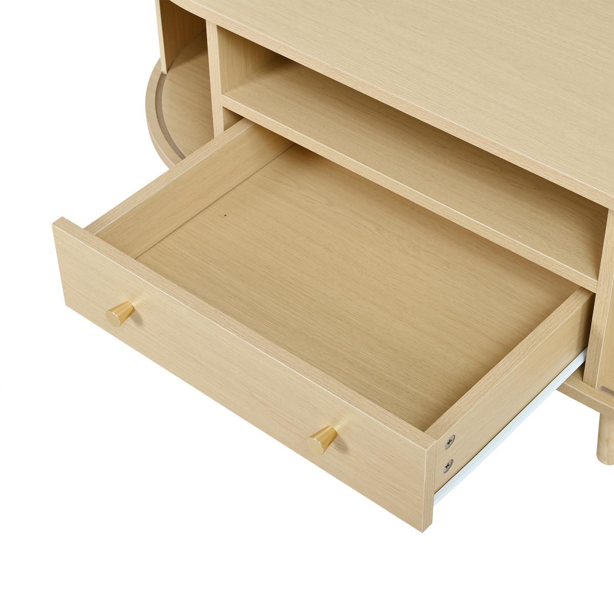 COUCHTISCH Ovales Design mit Rolltür & Schublade - Eichefarben, Holzwerkstoff (50/100/36cm) - Urban Meuble