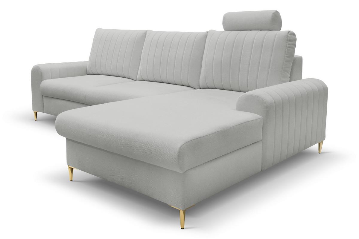 ECKSOFA VERONA R-S Hellgrau Geflochtener Stoff mit Schlaffunktion - Hellgrau, Holz (251/164cm) - MASSENO