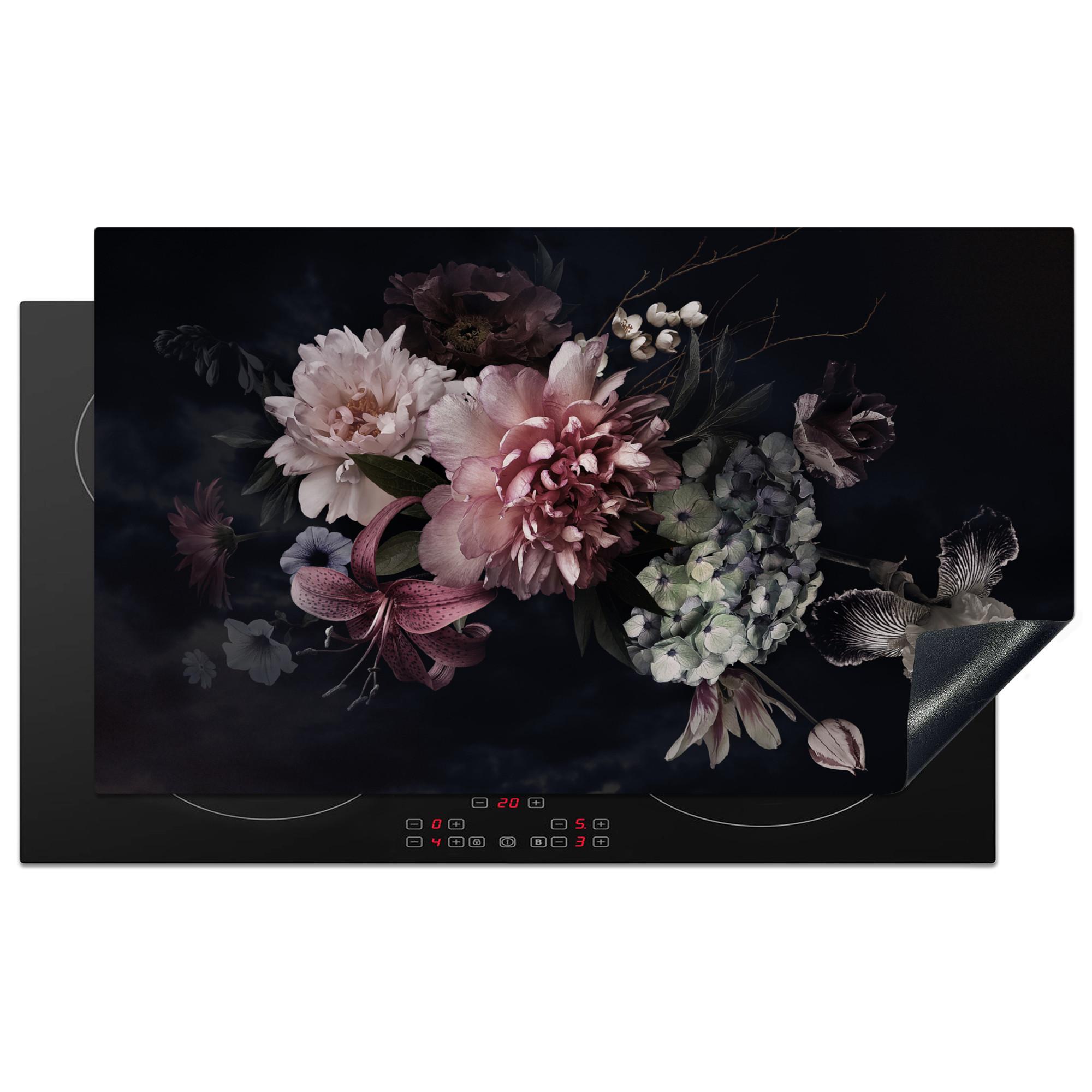 HERDABDECKPLATTE Blumen - Vintage - Pastell - Rosa - Weiß Induktionsschutz 89.6x51.6 cm - Altrosa, Kunststoff (89.6/51.6/0.2cm) - MuchoWow