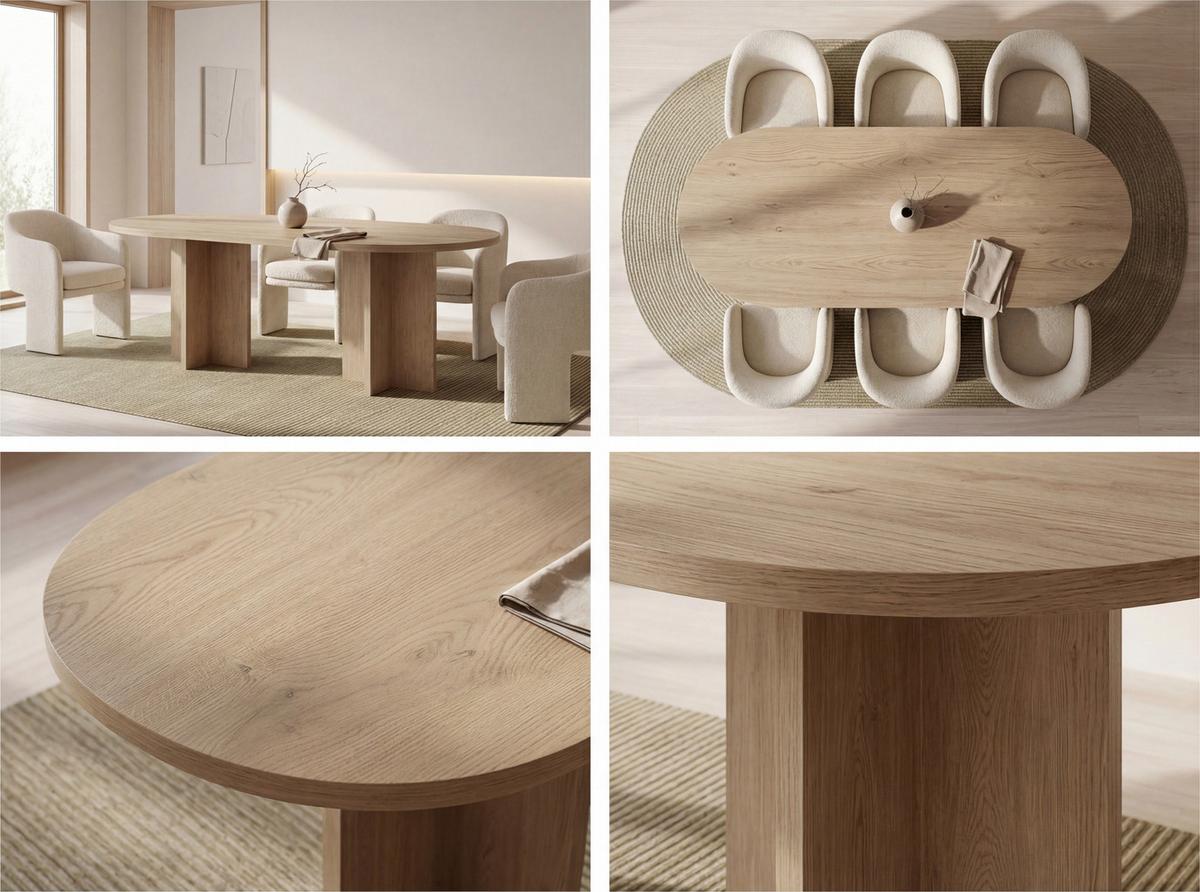 ESSTISCH Aster oval, Eiche Hellbraun 204/90/75 cm - Schwarz/Akaziefarben, Holzwerkstoff (90/204/75cm) - WFL GROUP