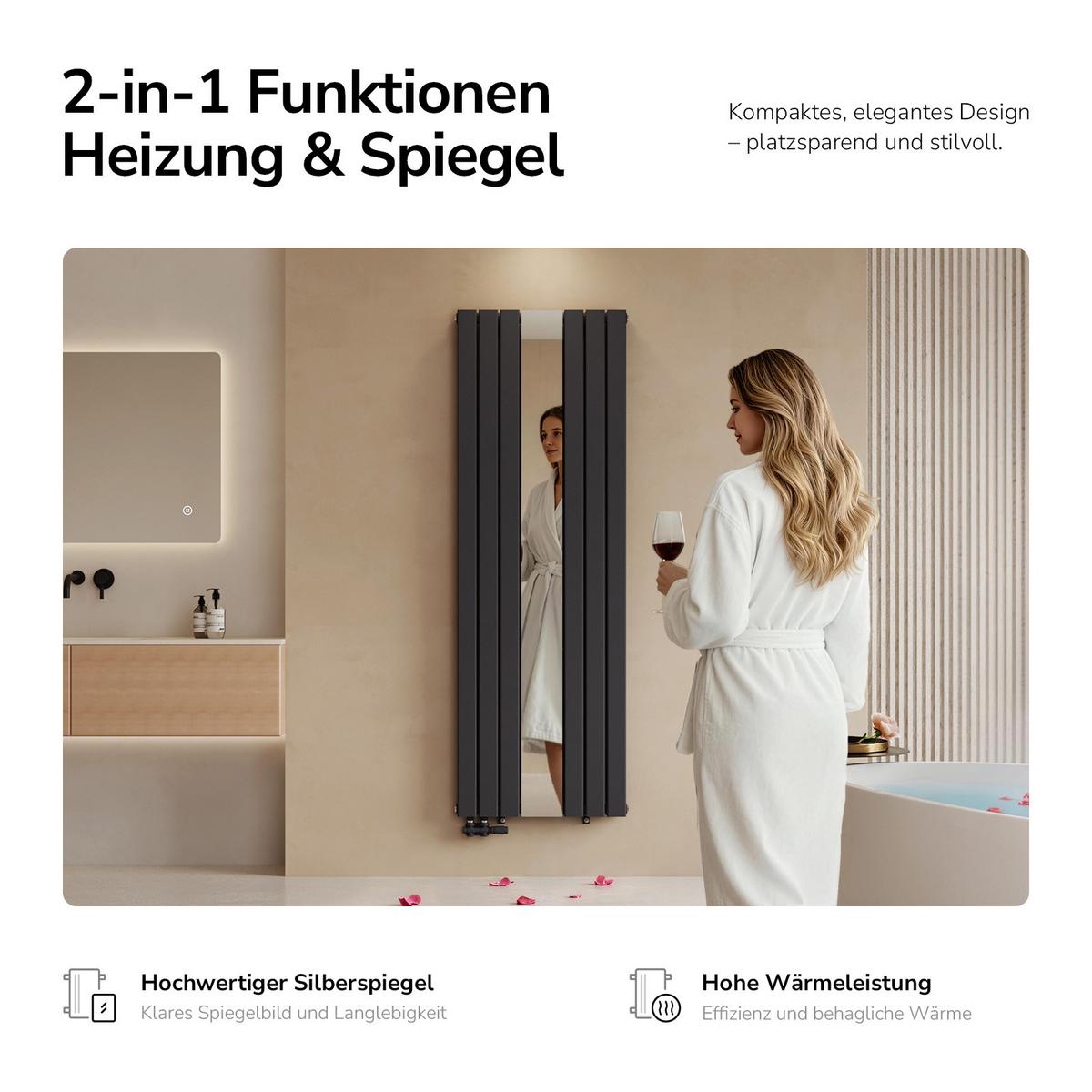 HEIZKÖRPER Flachheizkörper mit Spiegel 180/60,8 cm - Anthrazit, Metall (61/180/5cm) - EMKE