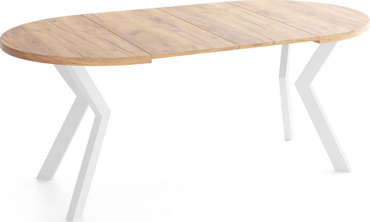 ESSTISCH Savio Weiß rund ausziehbar verlängerbar XXL, Eiche Braun 100-200/100/77 cm - Eiche Wotan/Weiß, Holz/Holzwerkstoff (100/200/77cm) - WFL GROUP
