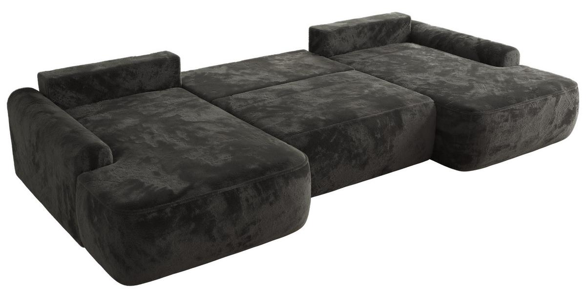 WOHNLANDSCHAFT CUBO U Dunkelgrau Plüsch - Dunkelgrau/Schwarz, Kunststoff/Textil (370/100/187cm) - MKS