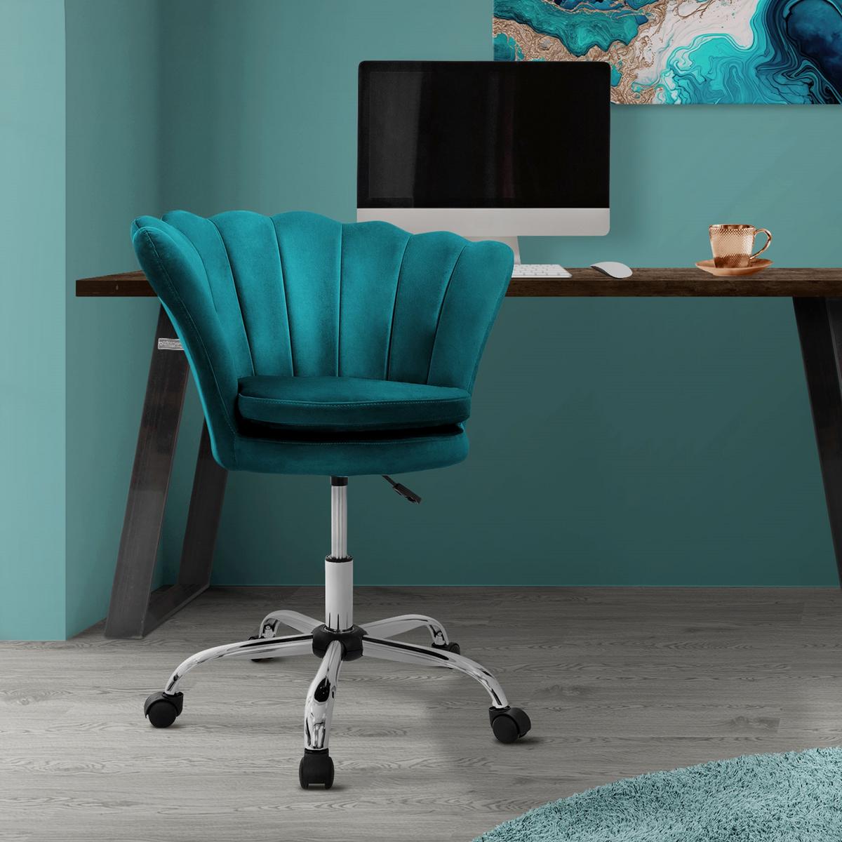 BÜROSTUHL Samt Petrol - Türkis, Metall (68/90/68cm) - ML-DESIGN