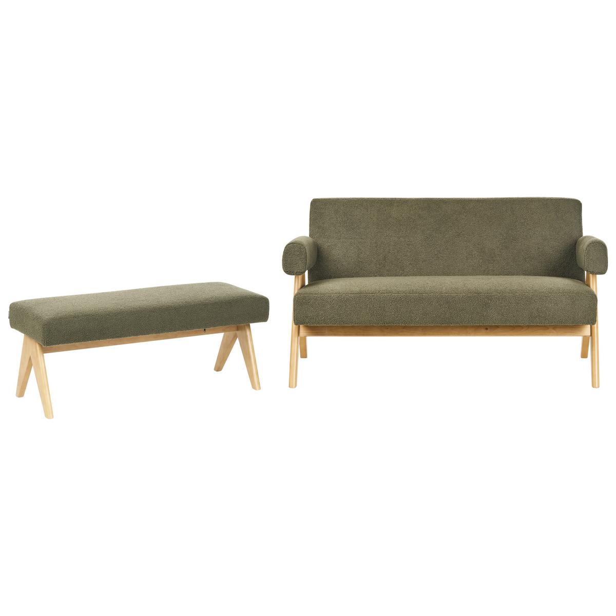 SOFA-SET Bouclé Grün/Hellbraun Tamre - Olivgrün/Braun, Textil (148/79/78cm) - Beliani