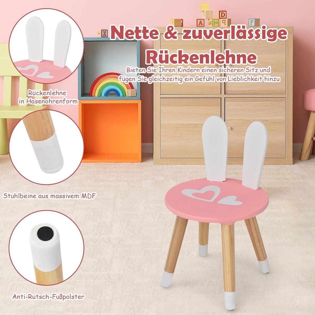 KINDER SCHMINKTISCH mit Hocker Pink - Pink, Holz (60/103/34cm) - COSTWAY