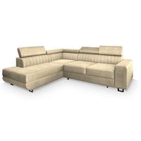 ECKSOFA NOLA L-S Creme Velours-Stoff mit Schlaffunktion - Silberfarben/Creme, Holz/Textil (253/190cm) - MASSENO