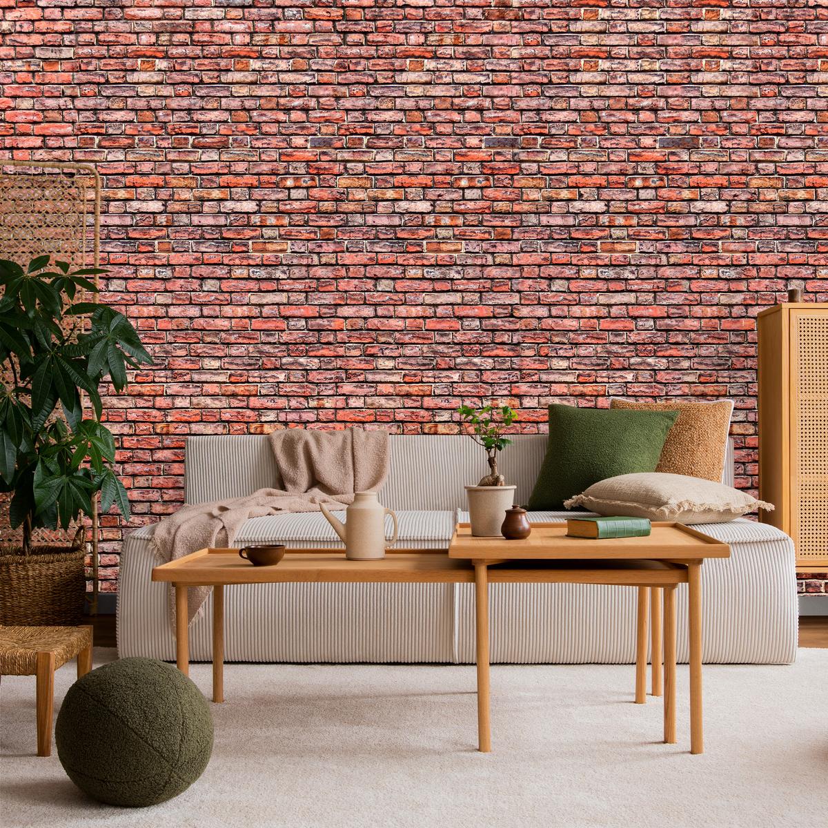 FOTOTAPETE für Wohnzimmer Alter Ziegelstein Roter Wand Rustikal 450x315 - Rot/Orange, Papier (450/315cm) - Muralo