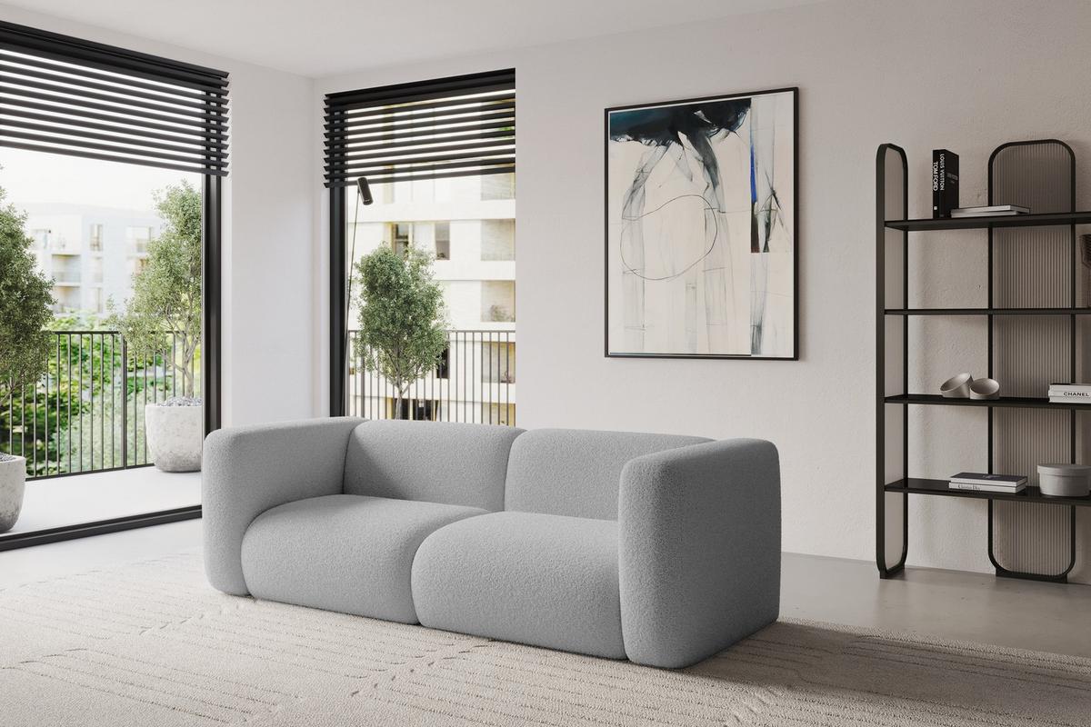 MODULARES Sofa 2-SITZER MIRA-S1 228x89x70 Hellgrau cm Bouclé - Silberfarben/Hellgrau, Holzwerkstoff/Kunststoff (228/70/89cm) - ALTDECOR