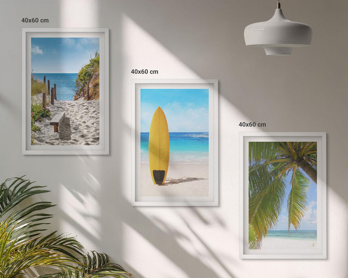 BILDER SET 3er Set - 40x60 cm Weißer Rahmen - Urlaubsstrände, Wellen, Palmen - Weiß, Kunststoff (40/60cm) - TULUP