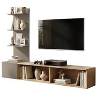 TV-LOWBOARD Eiche mit Lehm-Grau 180 cm hängend, TV Unterschrank Set mit Paneel und Regal - Eichefarben/Hellgrau, Holzwerkstoff (180/130/40cm) - Inn.Furn