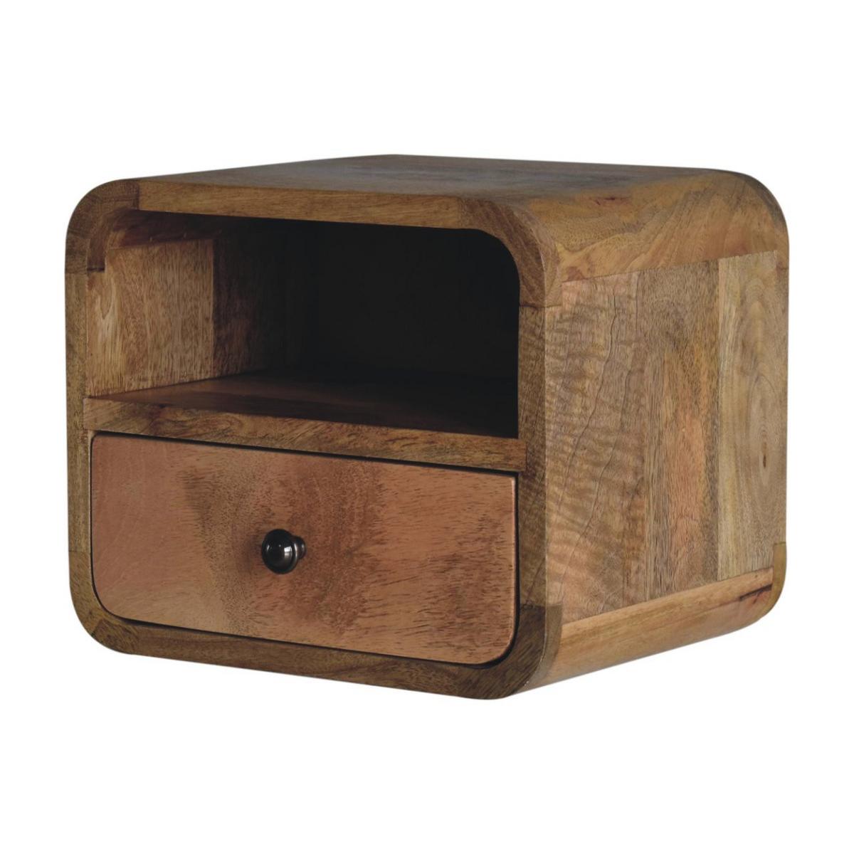 NACHTTISCH Wandmontierter im Eichenholz-Finish, 1 Schublade, 1 Offenes Fach, Beige - Beige/Messingfarben, Holz/Metall (30/25/25cm) - Artisan Furniture