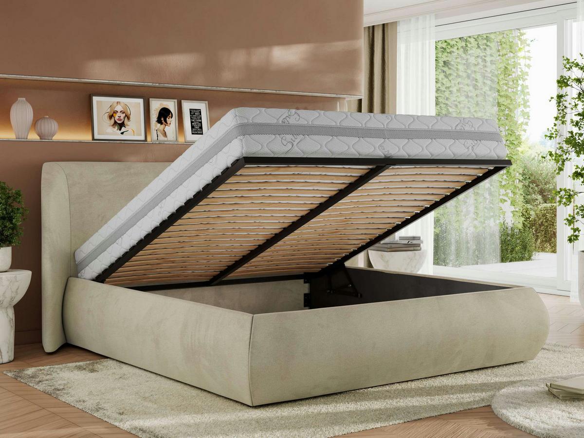 POLSTERBETT CAELA CLASSIC 140/200 - Beige Velvet - Multipocket-Matratze - Beige, Textil (140/200cm) - MKS