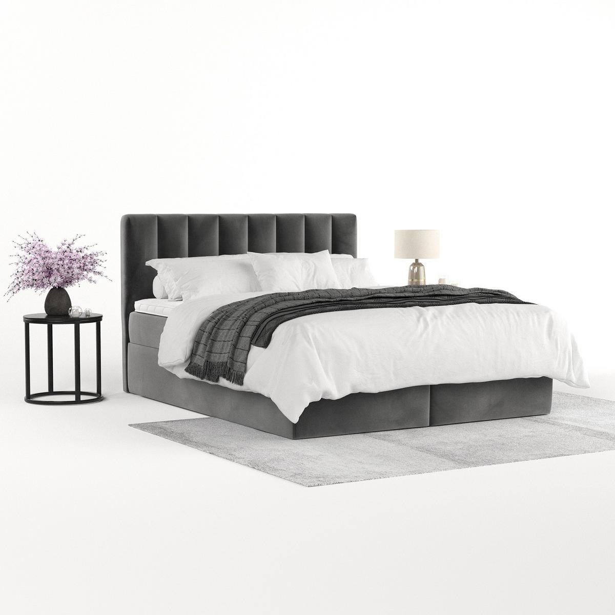 BOXBETT Lusso 200/200 cm Grau im Kronos Stoff - Schwarz/Grau, Holz/Holzwerkstoff (200/200cm) - AltaBeds