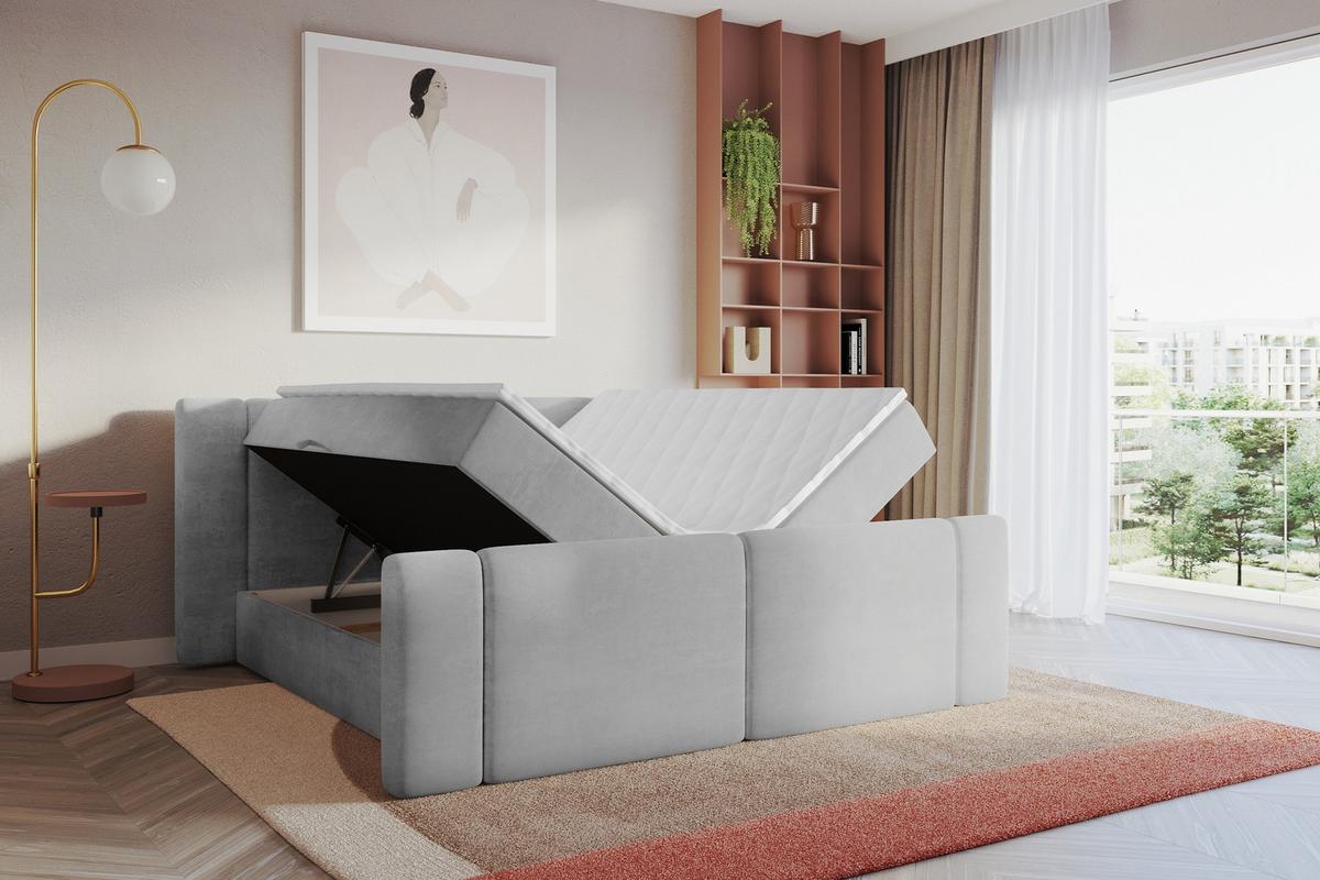 BOXBETT mit Matratze H4 - EVON Zanozek - 180x200 cm Grau - Greige, Holzwerkstoff (180/200cm) - ALTDECOR