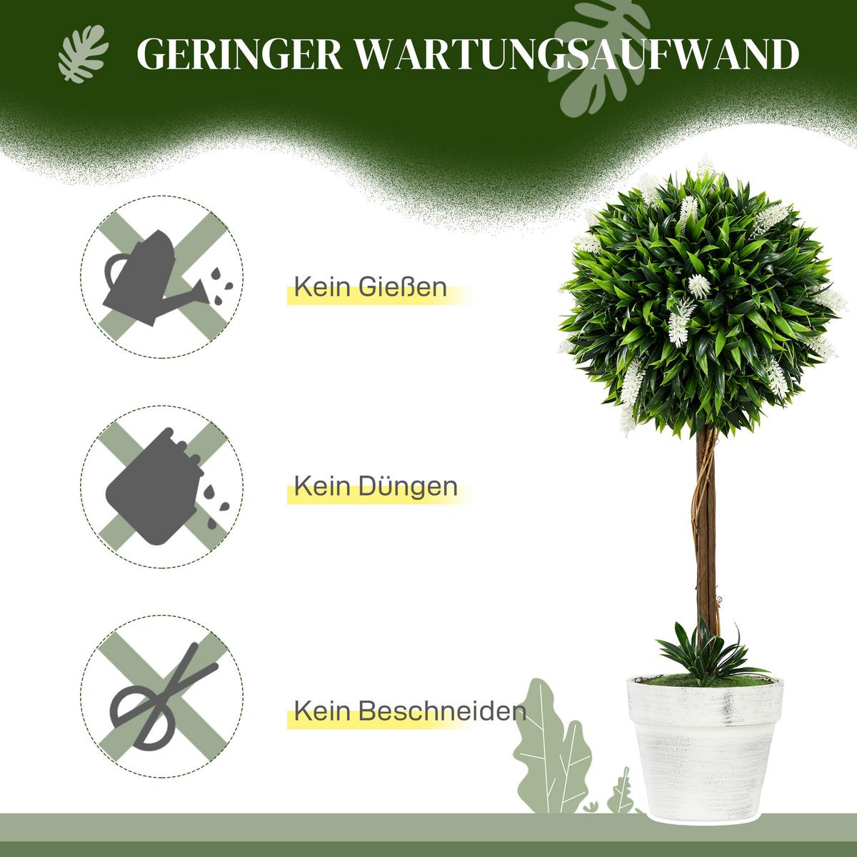 KUNSTPFLANZE Lavendel 2er-Set Künstliche Pflanzen 60 cm Zimmerpflanze Weiß - Braun/Weiß, Kunststoff (60cm) - HOMCOM