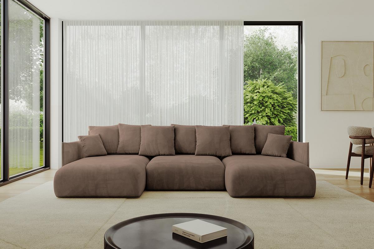 WOHNLANDSCHAFT mit Schlaffunktion und Bettkasten ONESK-U 317x177x72 Braun Velours - Braun, Holzwerkstoff/Kunststoff (317/72/177cm) - ALTDECOR