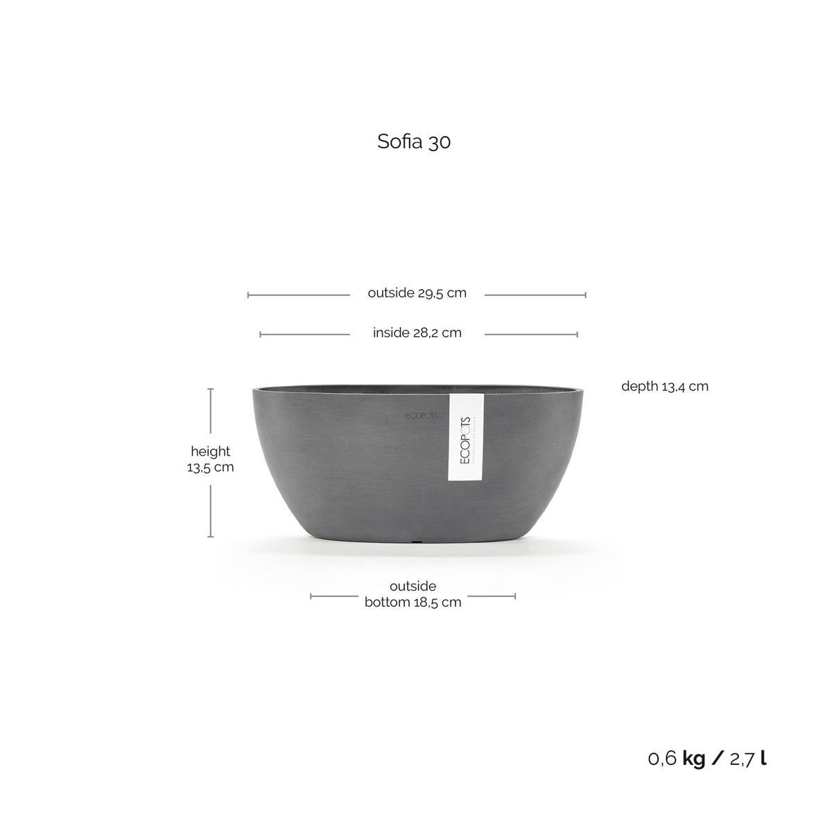 BLUMENTOPF Sofia 29,5/13,5 cm Grau - Grau, Kunststoff (29.5/13.5cm) - Ecopots