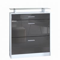 SCHUHSCHRANK Loret Front in Grau Hochglanz - Grau, Holzwerkstoff (89/104/23cm) - Vladon