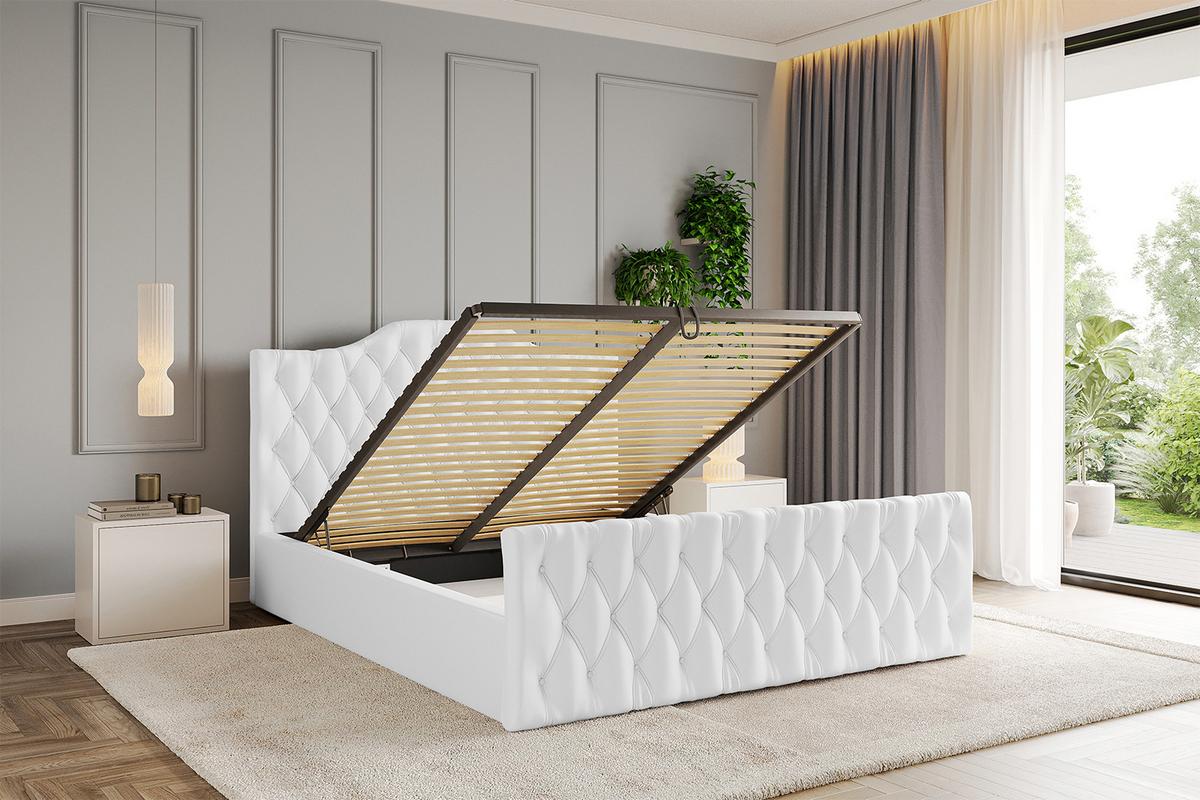 POLSTERBETT mit Bettkasten, Fußteil und Lattenrost, Boxbett mit Matratze H3/H4 - FALIO-Z 120x200 Weiß Kunstleder - Weiß Hochglanz, Holzwerkstoff/Textil (120/200cm) - ALTDECOR