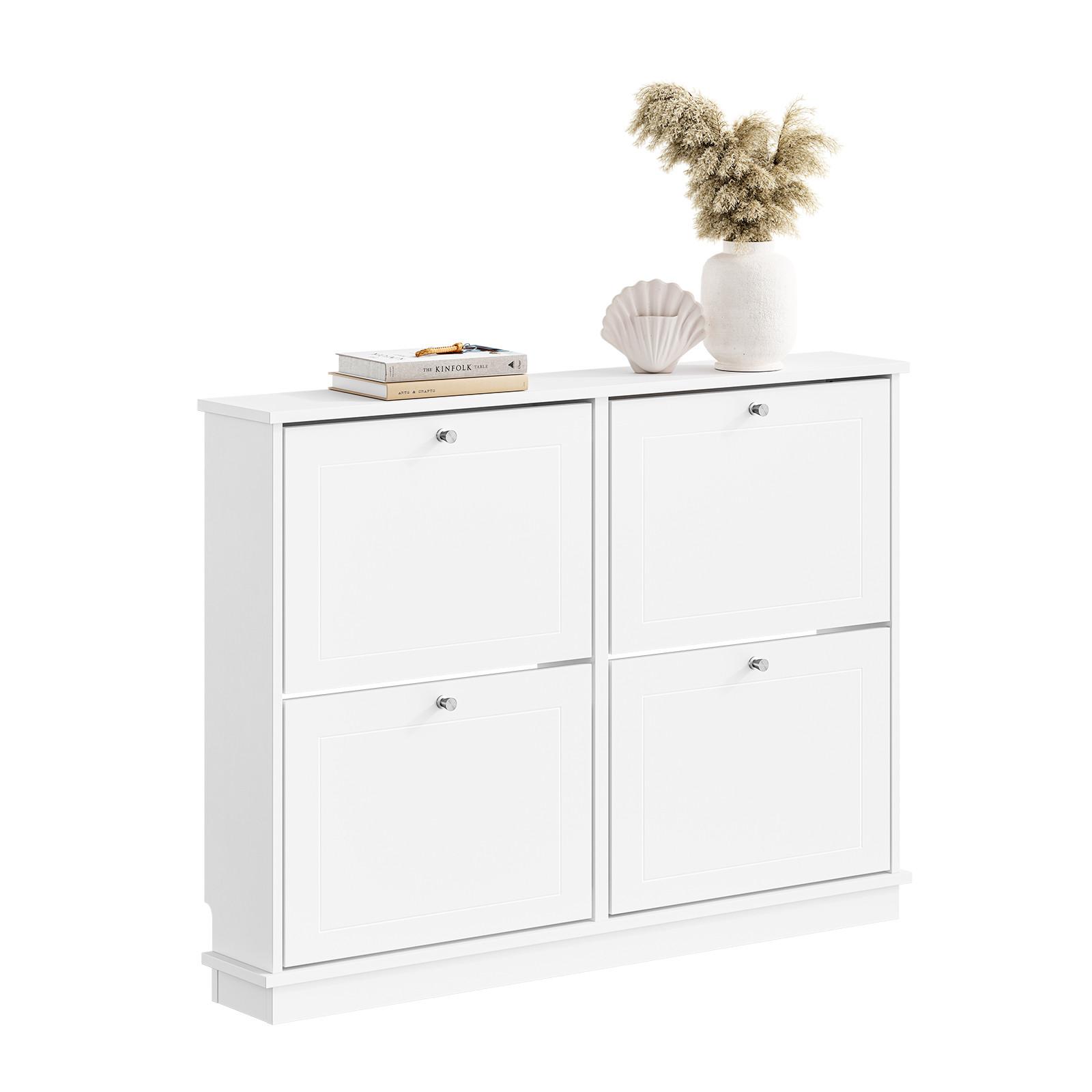 SCHUHSCHRANK schmal mit 4 Klappen, Weiß 105×18×78cm - Weiß, Holzwerkstoff (18/78/105cm) - SoBuy