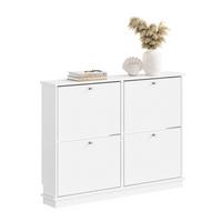 SCHUHSCHRANK schmal mit 4 Klappen, Weiß 105×18×78cm - Weiß, Holzwerkstoff (18/78/105cm) - SoBuy