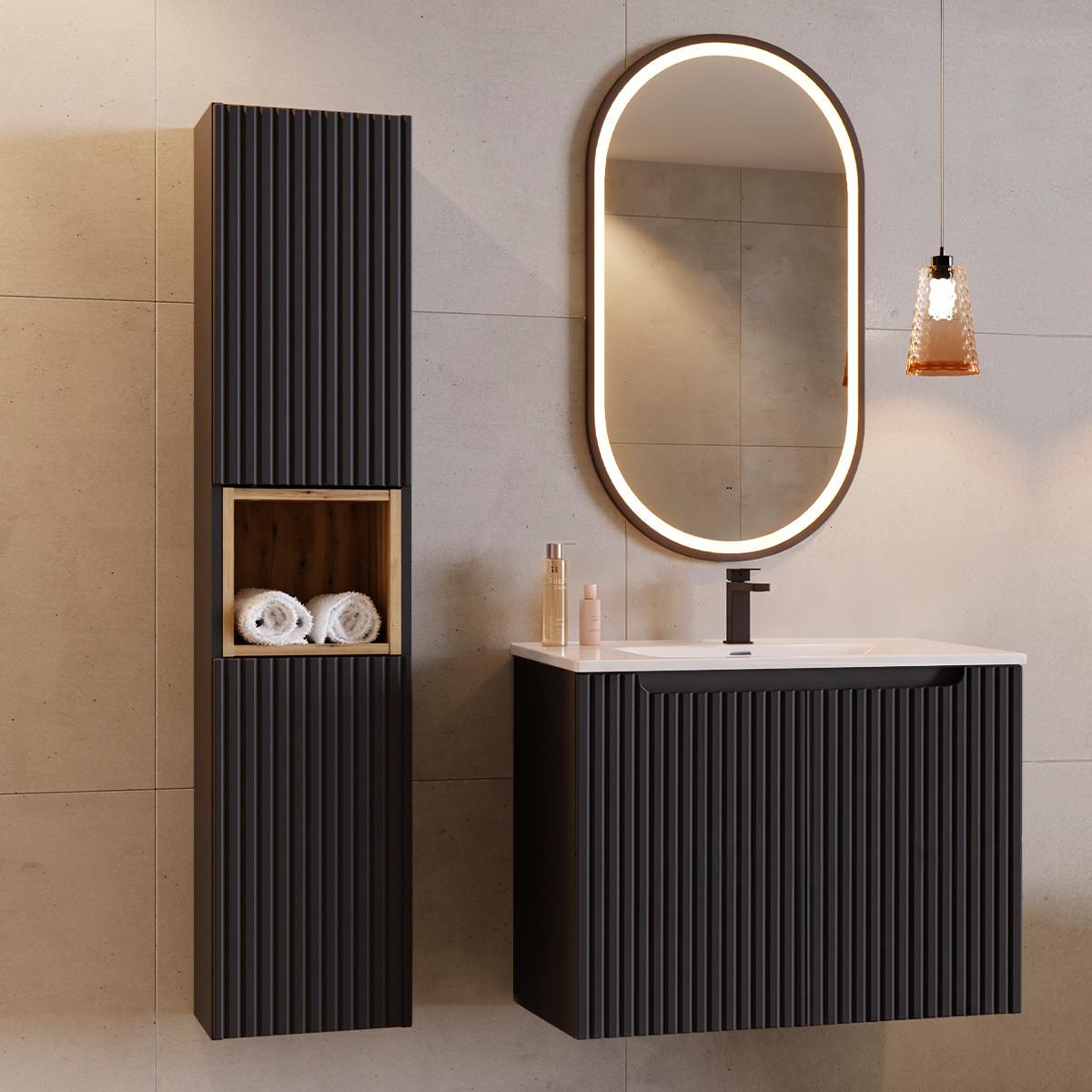BADMÖBEL 80cm Riva 2er-Set Schwarz - Schwarz, Holzwerkstoff (80/57/40cm) - Petits-meubles