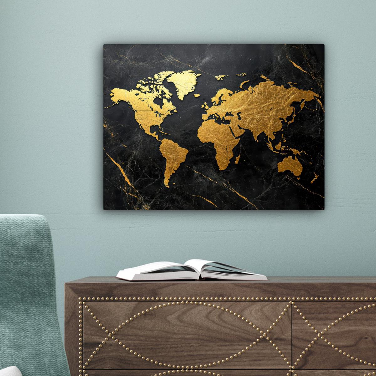 LEINWANDBILD Weltkarte - Gold - Marmor Wandbild 40x30 cm - Goldfarben, Textil (40/30cm) - MuchoWow