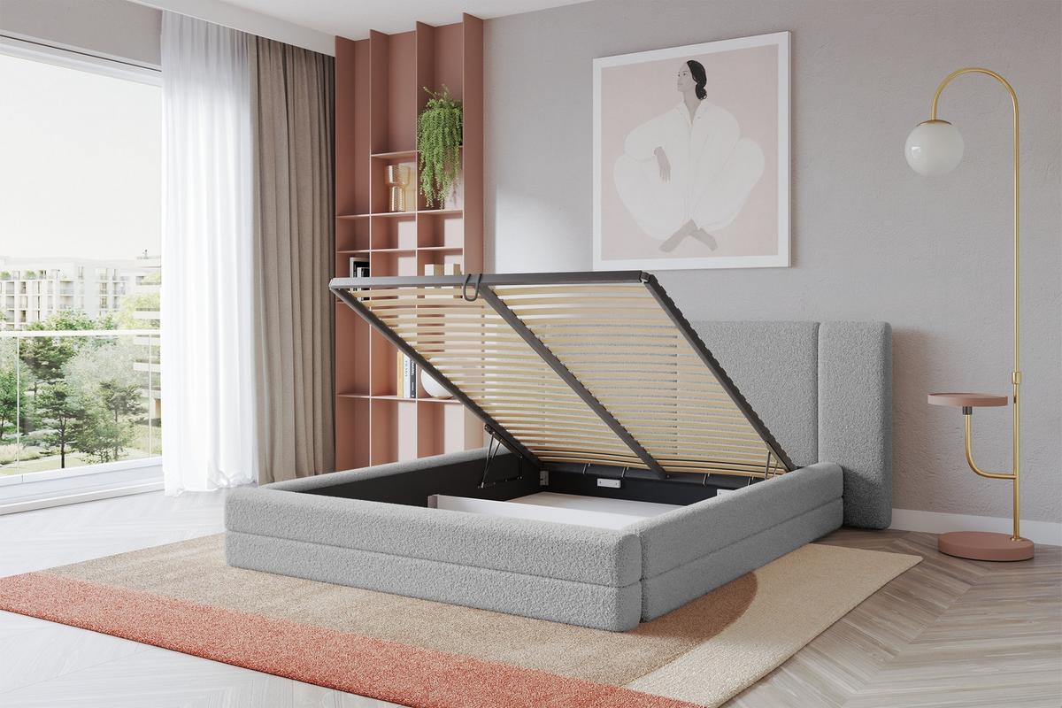 POLSTERBETT mit Bettkasten und Lattenrost, Bett mit Matratze H3/H4 - TEVO 140x200 Hellgrau - Taupe, Holzwerkstoff/Textil (140/200cm) - ALTDECOR