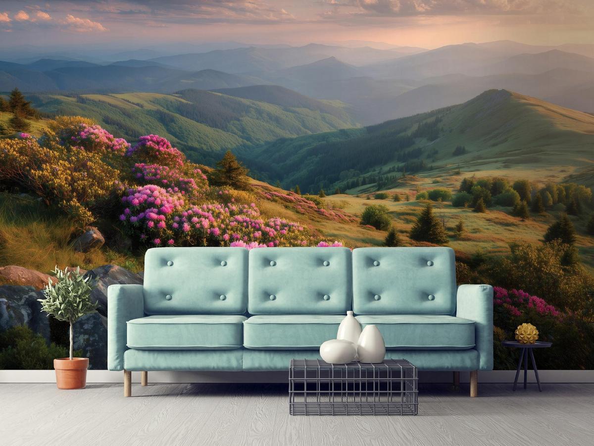 FOTOTAPETE Berge Landschaft Grün 300x210 cm - Multicolor, Papier (300/210cm) - Wallarena