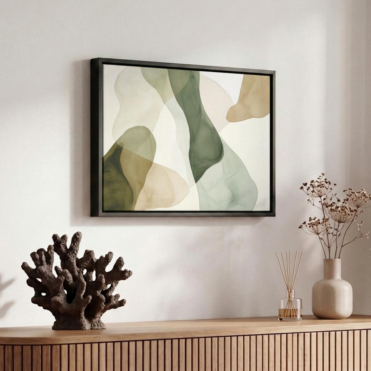 LEINWAND Bilder mit Rahmen - Japandi - Abstrakt - Grün - 30x20 - Salbeigrün, Textil (30/20cm) - MuchoWow