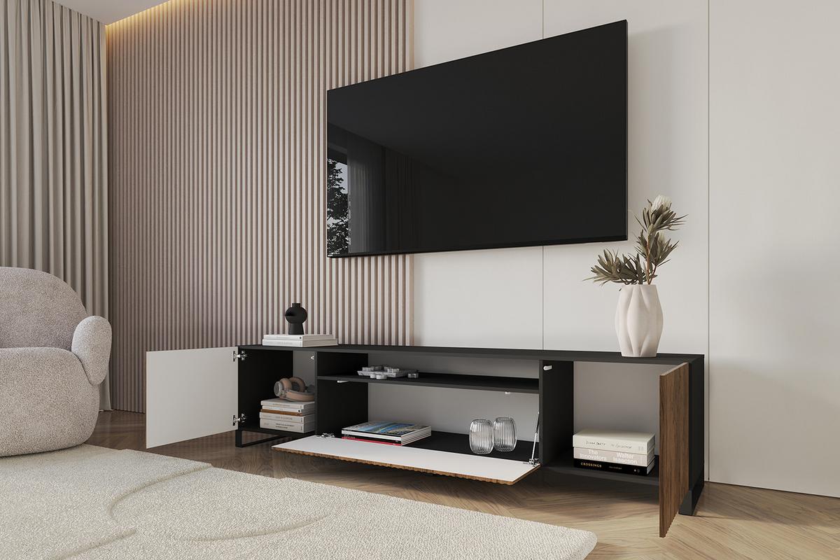 LOWBOARD NOA-2-S 200x53x41 cm - Schwarz / Katania - Eiche Wotan/Schwarz, Holzwerkstoff (200/53/41cm) - ALTDECOR