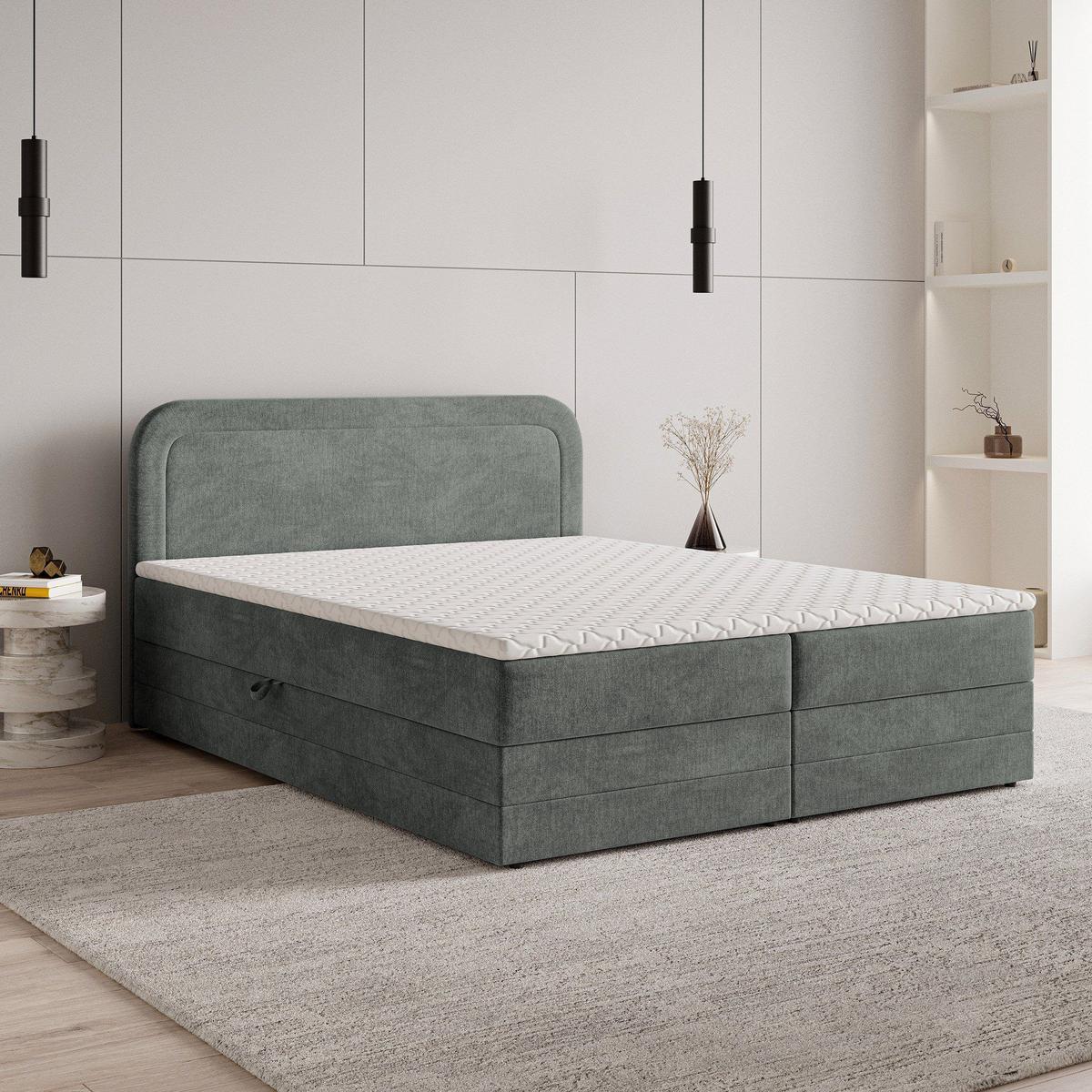 BOXBETT ARMEL 140x200 cm mit Matratze und Topper - Grau - Grau, Holz (140/200cm) - MASSENO