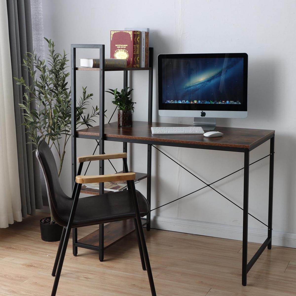 SCHREIBTISCH MIT REGAL eckig Braun - Braun, Holzwerkstoff (60/100/120cm) - MCW