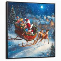 LEINWAND Bilder mit Rahmen - Weihnachtsmann - Rentier - Weihnachten - Schnee - 90x90 - Cognac, Textil (90/90cm) - MuchoWow