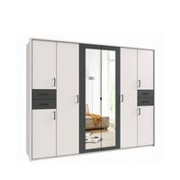 DREHTÜRENSCHRANK B273/H210/T58 cm, Weiß mit Absetzungen in Grafit, Kleiderschrank mit Passepartout&2Spiegeltüren&Schubkästen, Griffe schwarz / 22578 - Graphitfarben/Schwarz, Holzwerkstoff/Kunststoff (273/210/58cm) - luma-home