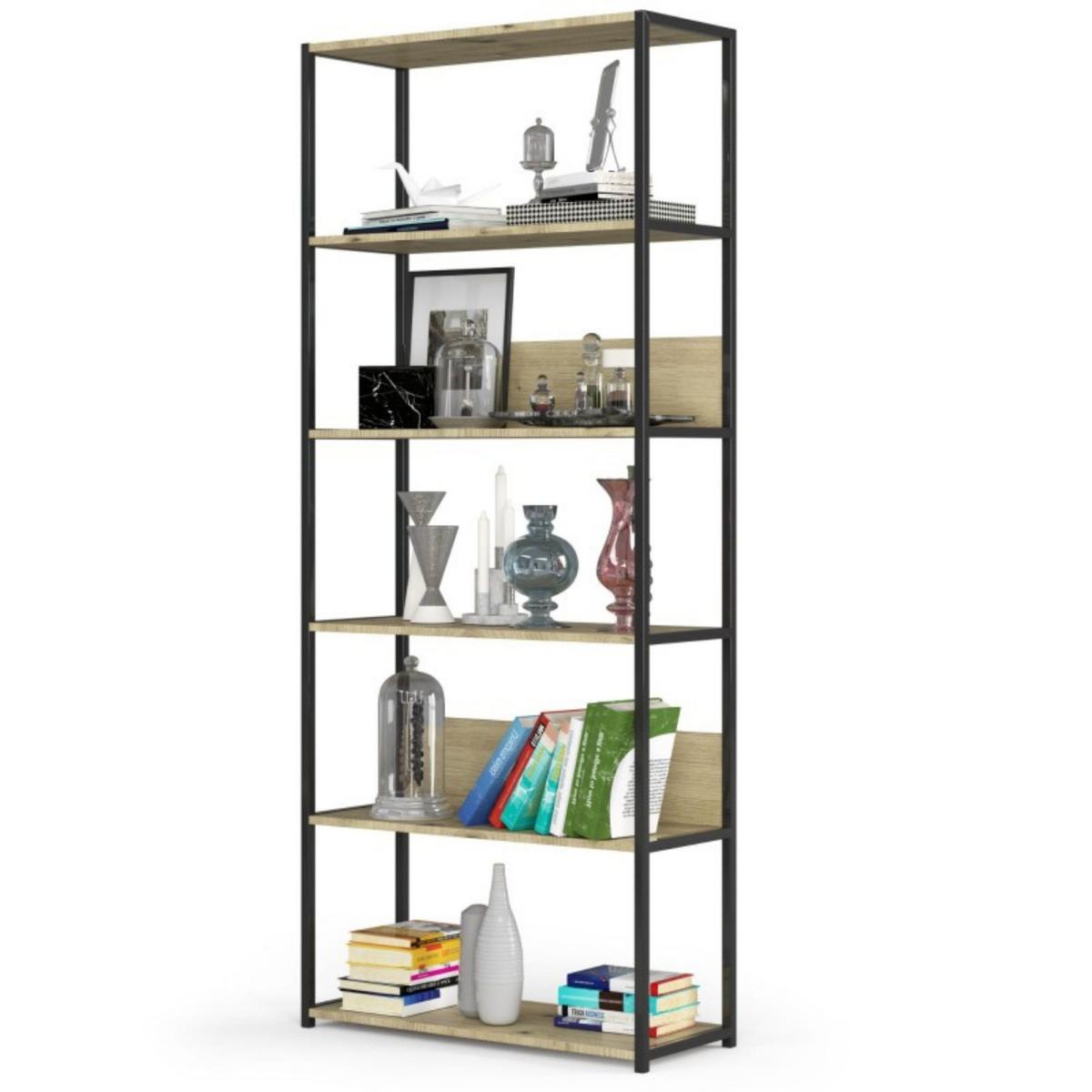 STANDREGAL Schwarz, Eiche Artisan 192/80/32 - Schwarz/Eiche Artisan, Holzwerkstoff (80/192/32cm) - RAUMHIRSCH FURNITURE
