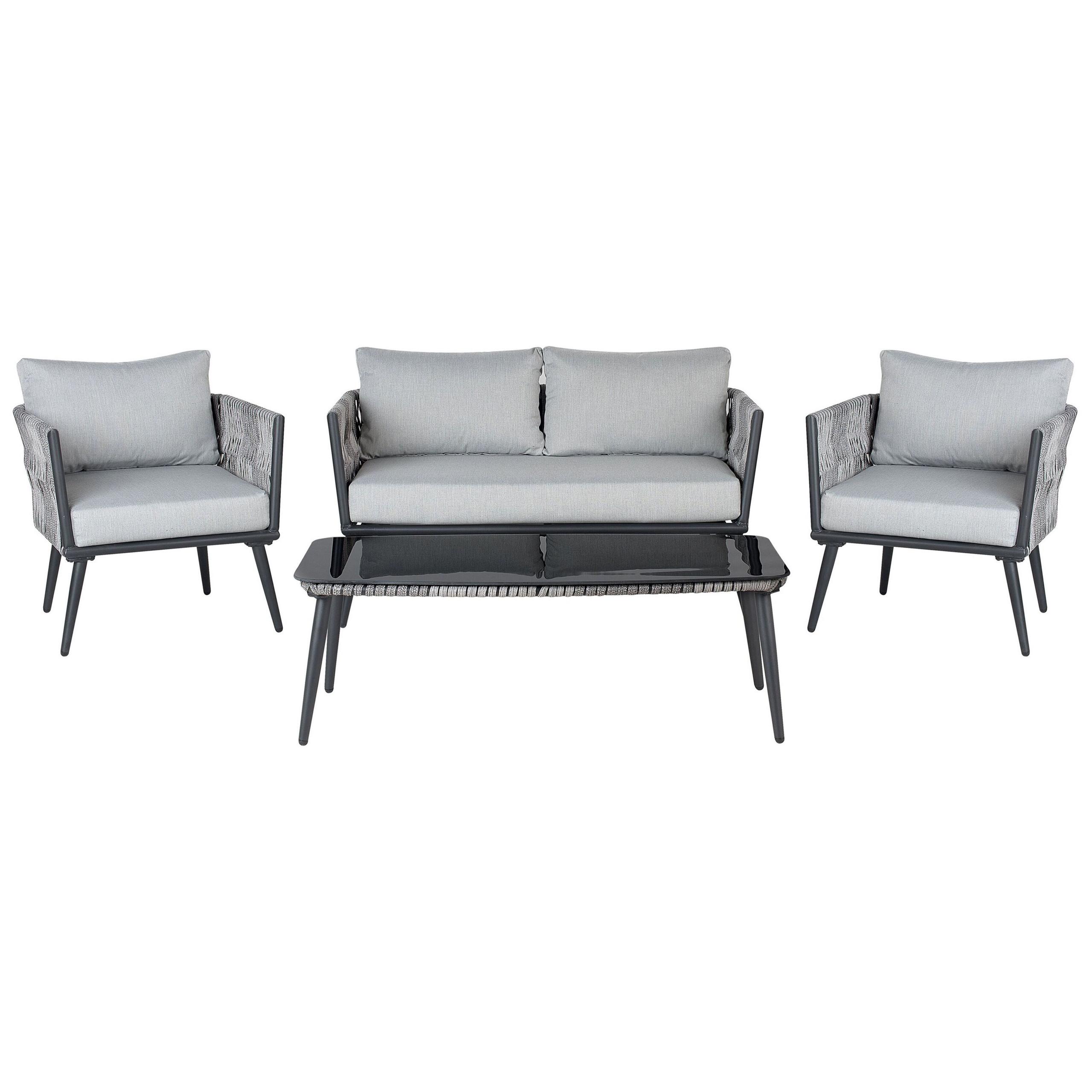 GARTENMÖBEL-SET 4-sitzer Rattan Grau Preveza - Grau, Kunststoff - Beliani