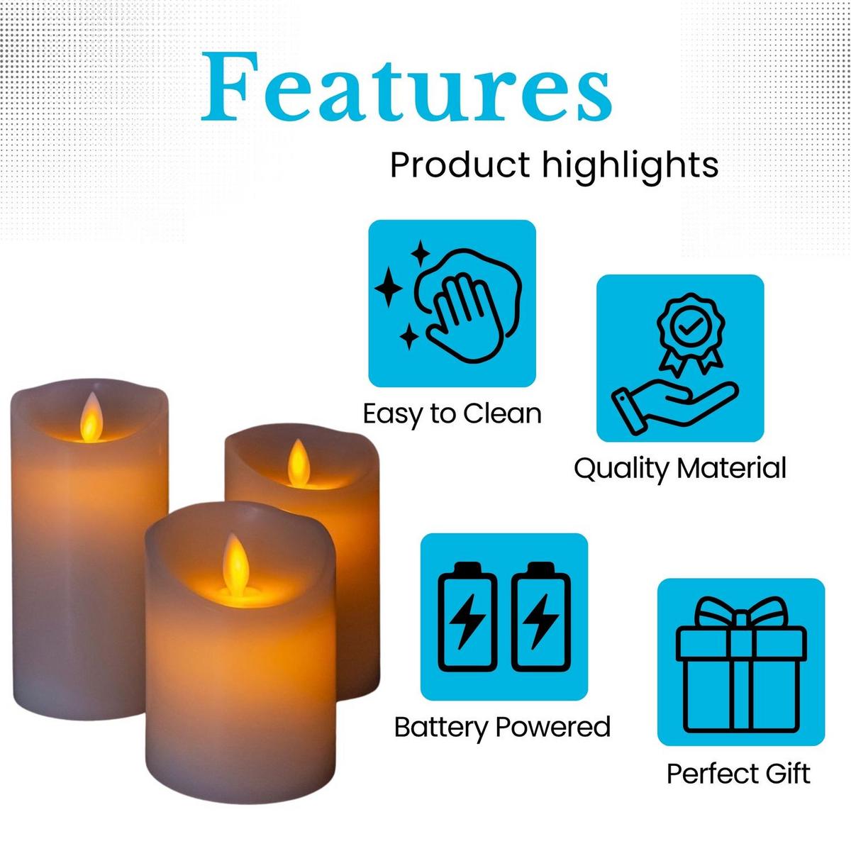 LED KERZEN SET mit Fernbedienung (3-tlg.) - Weiß, Naturmaterialen (8/8/15cm) - Intirilife