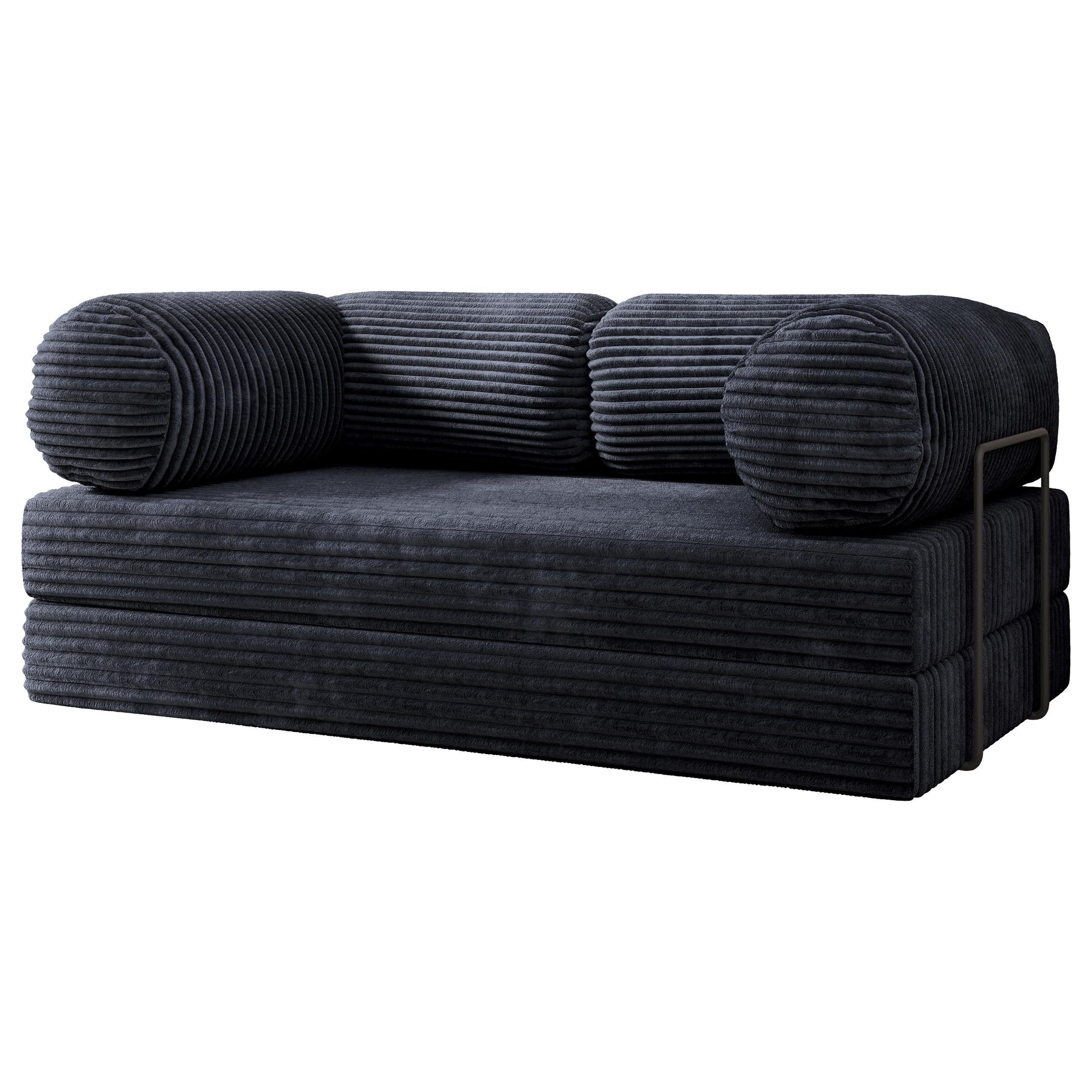 BETTSOFA ALVIO aus Schaumstoff Kordstoff Schwarz Schlaffunktion - Schwarz, Textil (170/68/80cm) - MASSENO