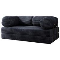 BETTSOFA ALVIO aus Schaumstoff Cordstoff Schwarz Schlaffunktion - Schwarz, Textil (170/68/80cm) - MASSENO