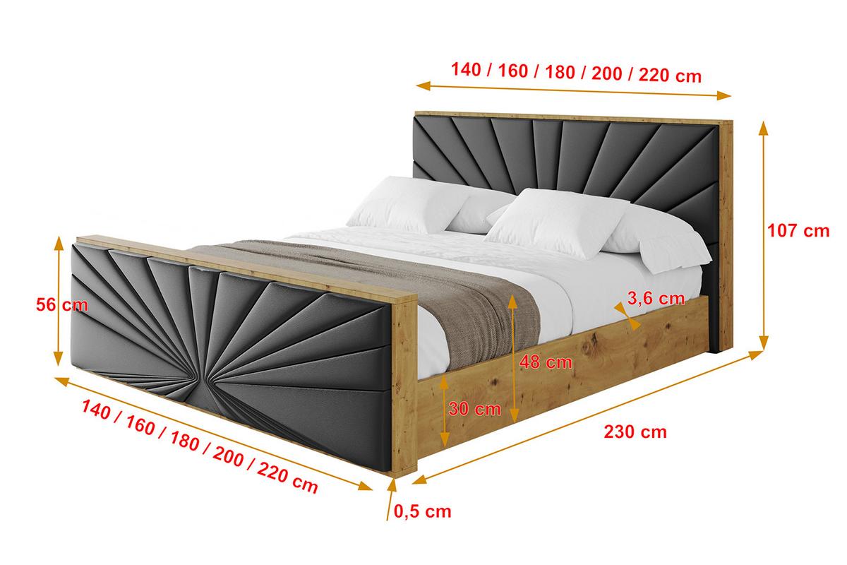 POLSTERBETT mit Bettkasten, Fußteil und Lattenrost, Boxbett mit Matratze H3/H4 - ENZO6-Z 160x200 Schwarz Kunstleder - Schwarz Hochglanz, Holzwerkstoff/Textil (160/200cm) - ALTDECOR